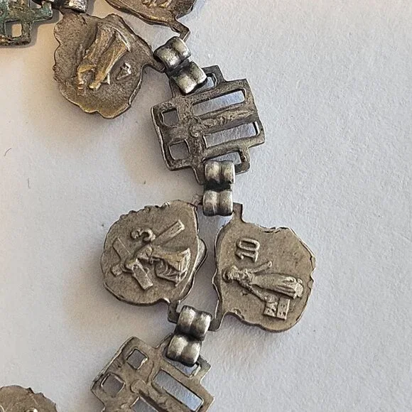 Antique 19c Victorian Sterling Silver Catholic Rose Cross Double Sided Bracelet - Picture 4 of 4